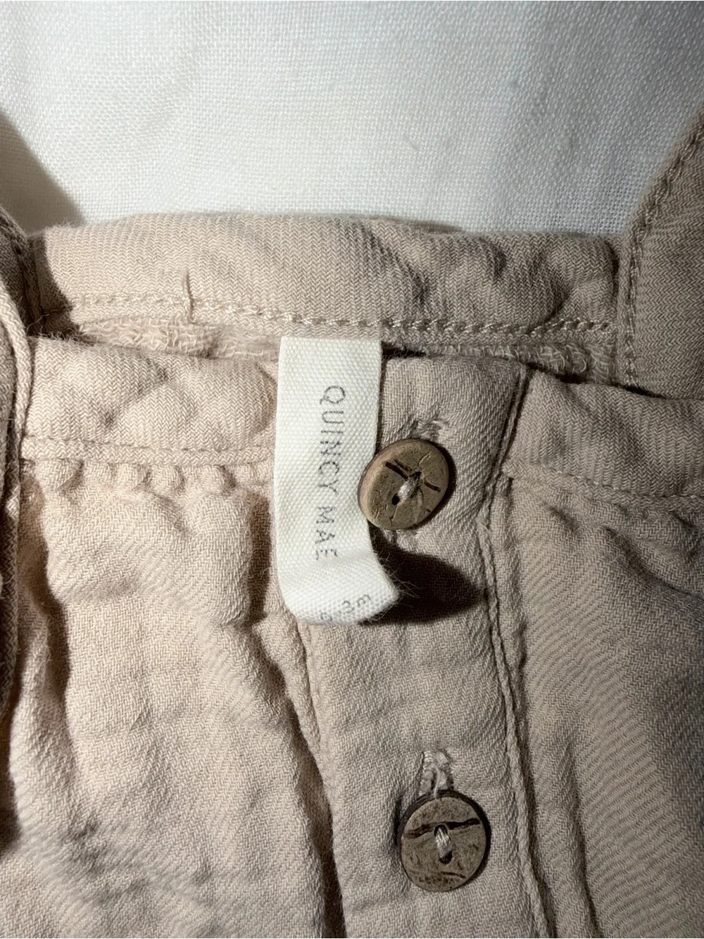 Quincy Mae Tan Button-Front Cotton Romper